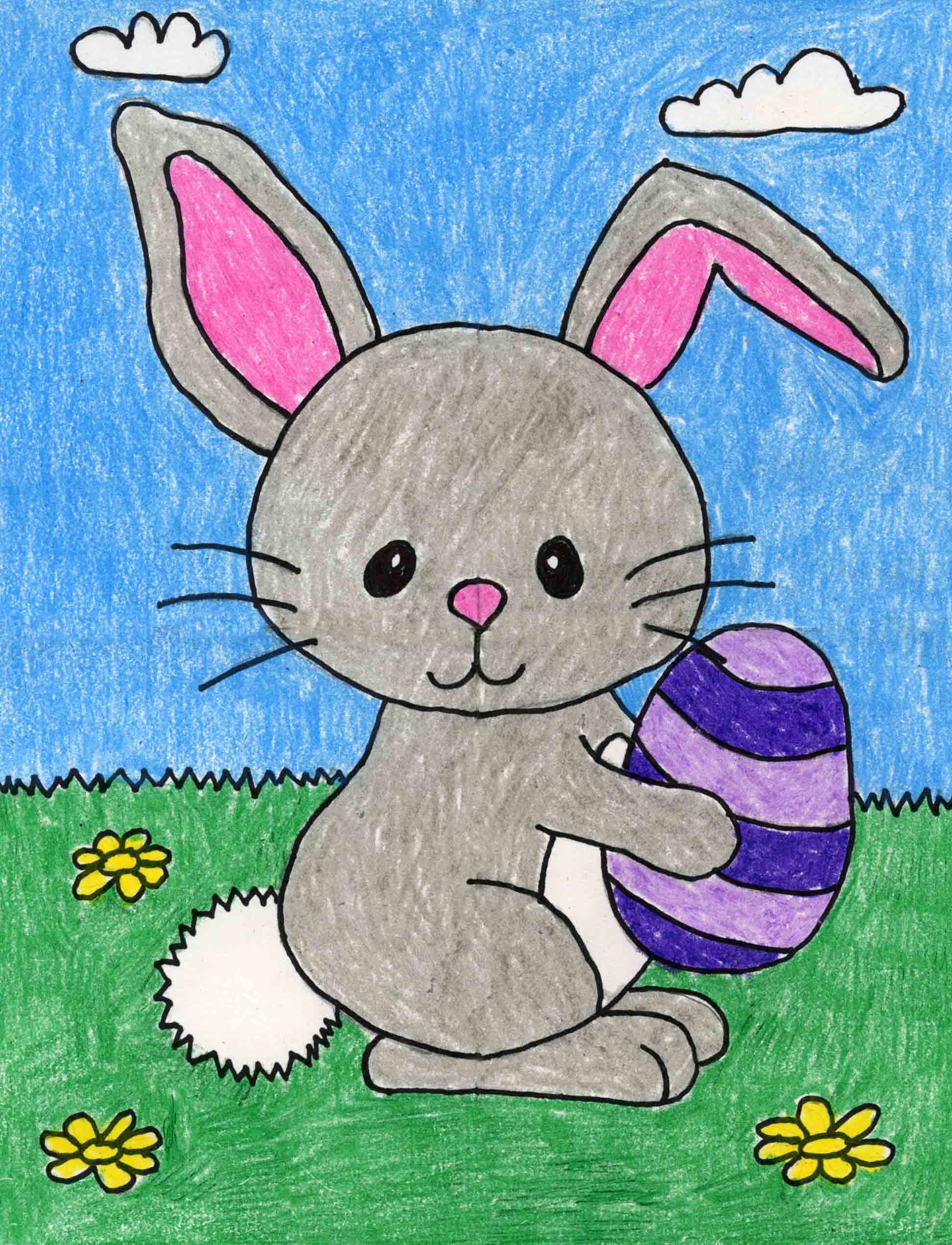 How To Draw The Easter Bunny Step by Step Art Lesson For Kids