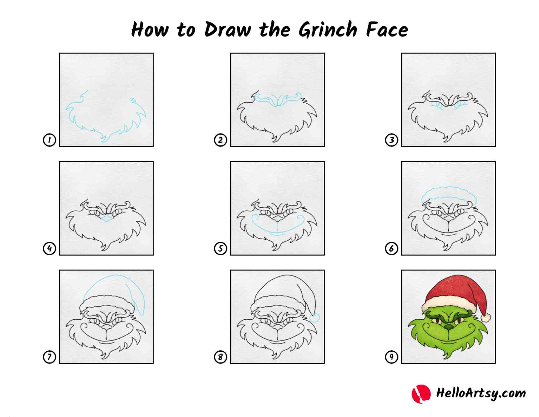 How To Draw The Grinch Face HelloArtsy