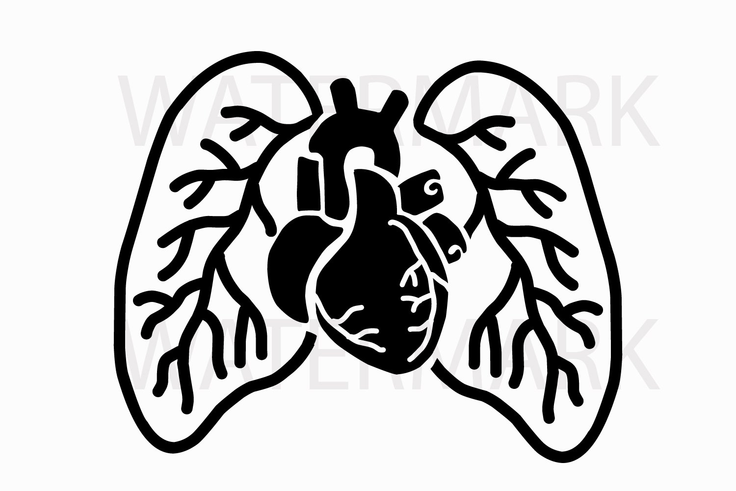 Human Lungs With Heart SVG JPG PNG Hand Drawing