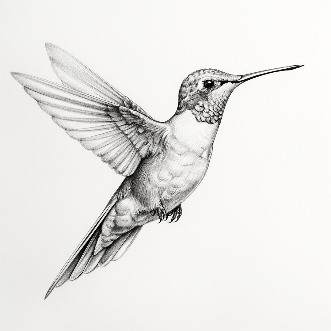 Hummingbird Fine Line Clip Art Illustration Bird Portrait Realistic Wildlife Pencil Drawing Printable Decal Sticker Stencil Logo Etsy