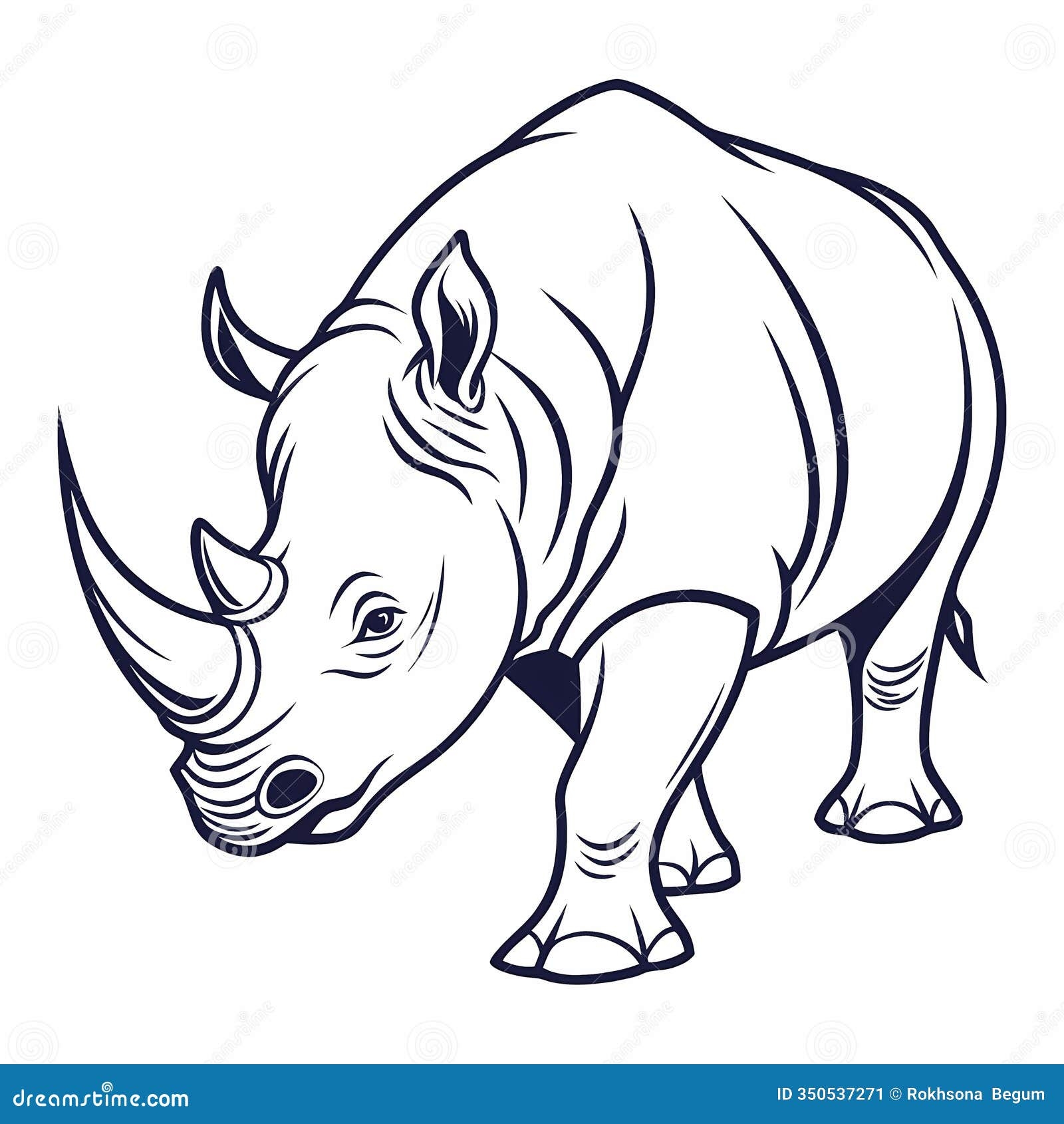 Illustration Of Rhinoceros In Stylized Outline With Detailed 