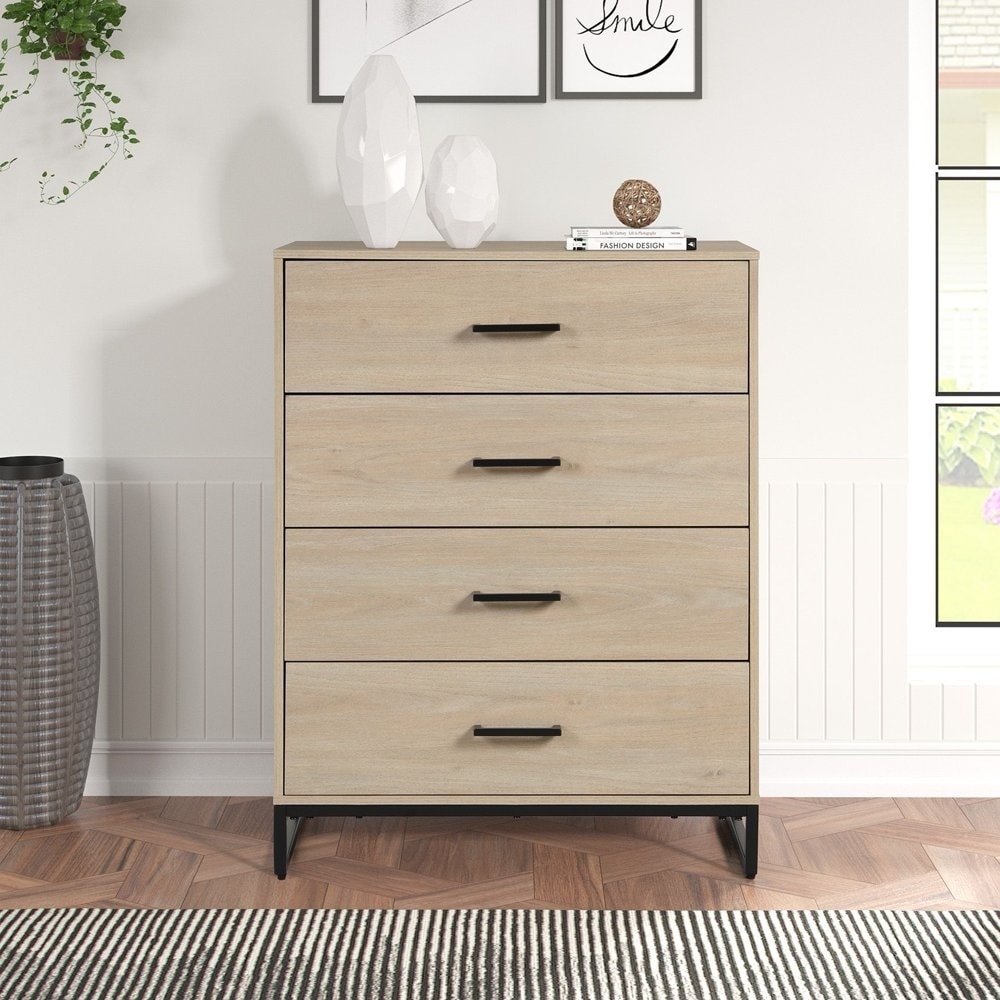 Industrial 4 Drawer Dresser Bedroom Beige Oak None