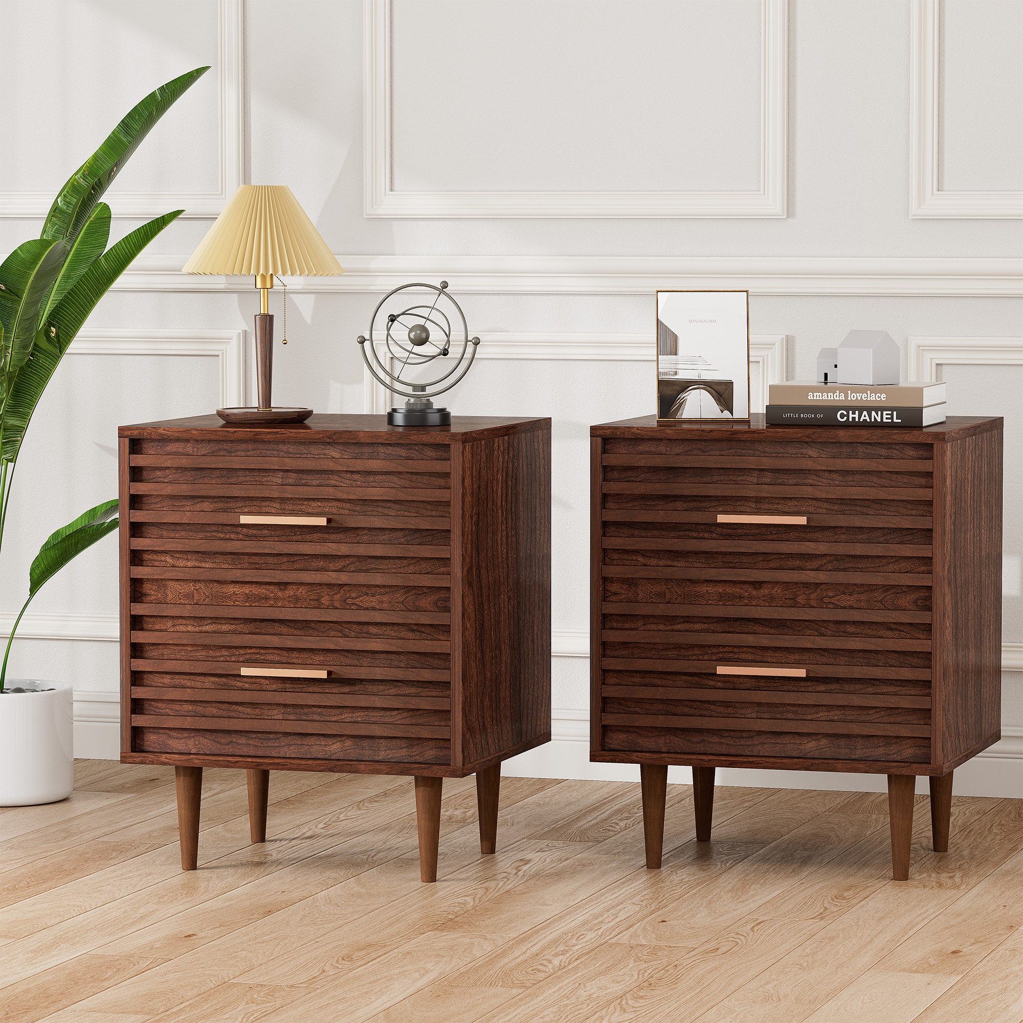 Ivy Bronx Jamyira 2 Drawer Nightstands Set Mid Century Modern End Table Wooden Bedside Table In Brown U0026 Reviews Wayfair