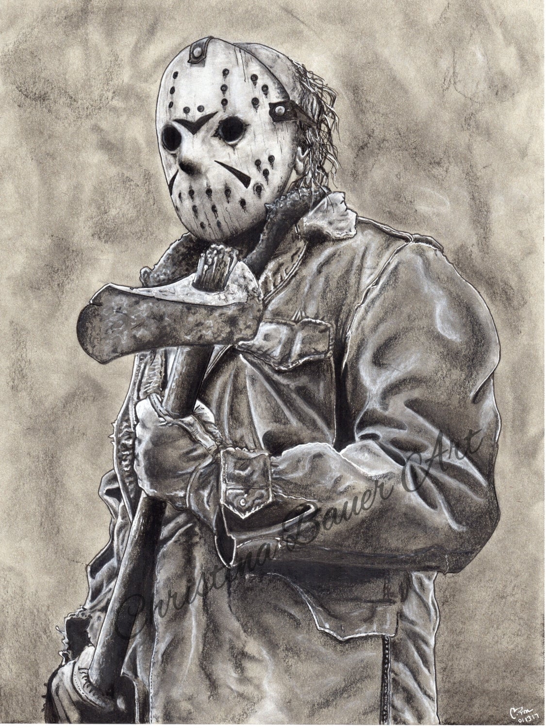Jason Vorhees Friday The 13th Drawing ORIGINAL