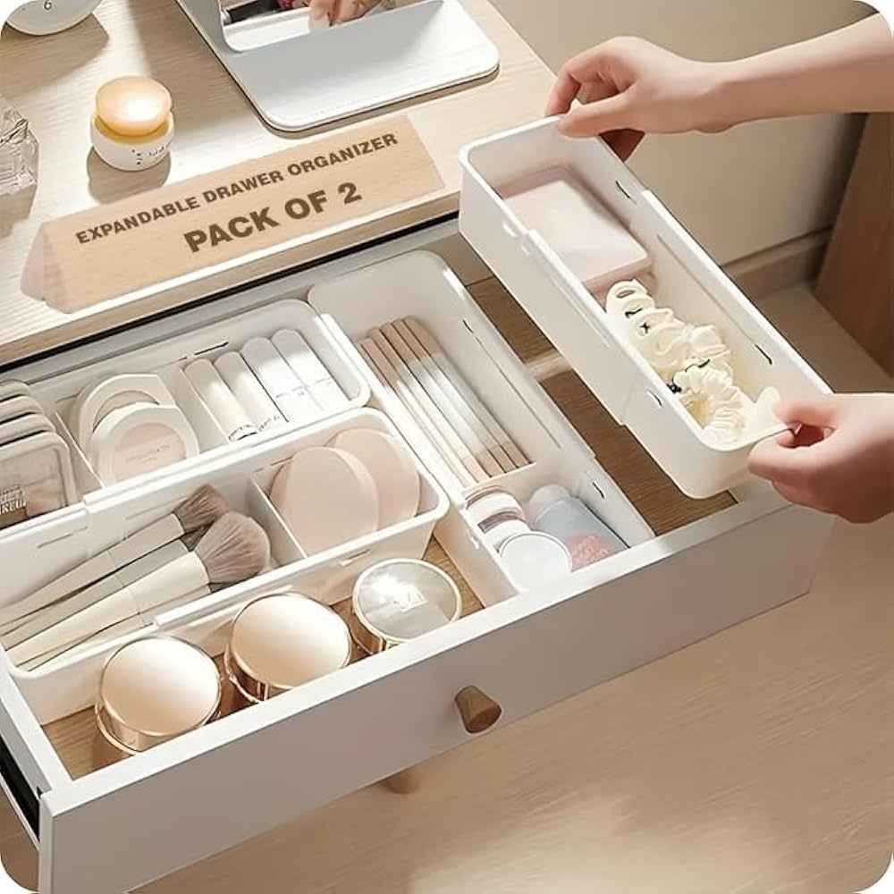 JD FRESH Expandable Drawer Organizer Adjustable Storage Organiser Drawer Divider Tray Multi Purpose Storage Drawer Boxes For Kitchen Bedroom Office Pack Of 2 White Amazon in Home U0026 Kitchen