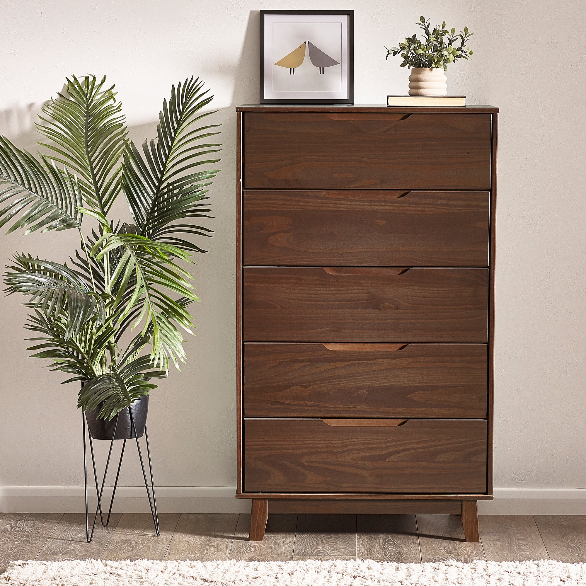 Jerred 5 Drawer Solid Wood Chest George Oliver Color Dark Walnut