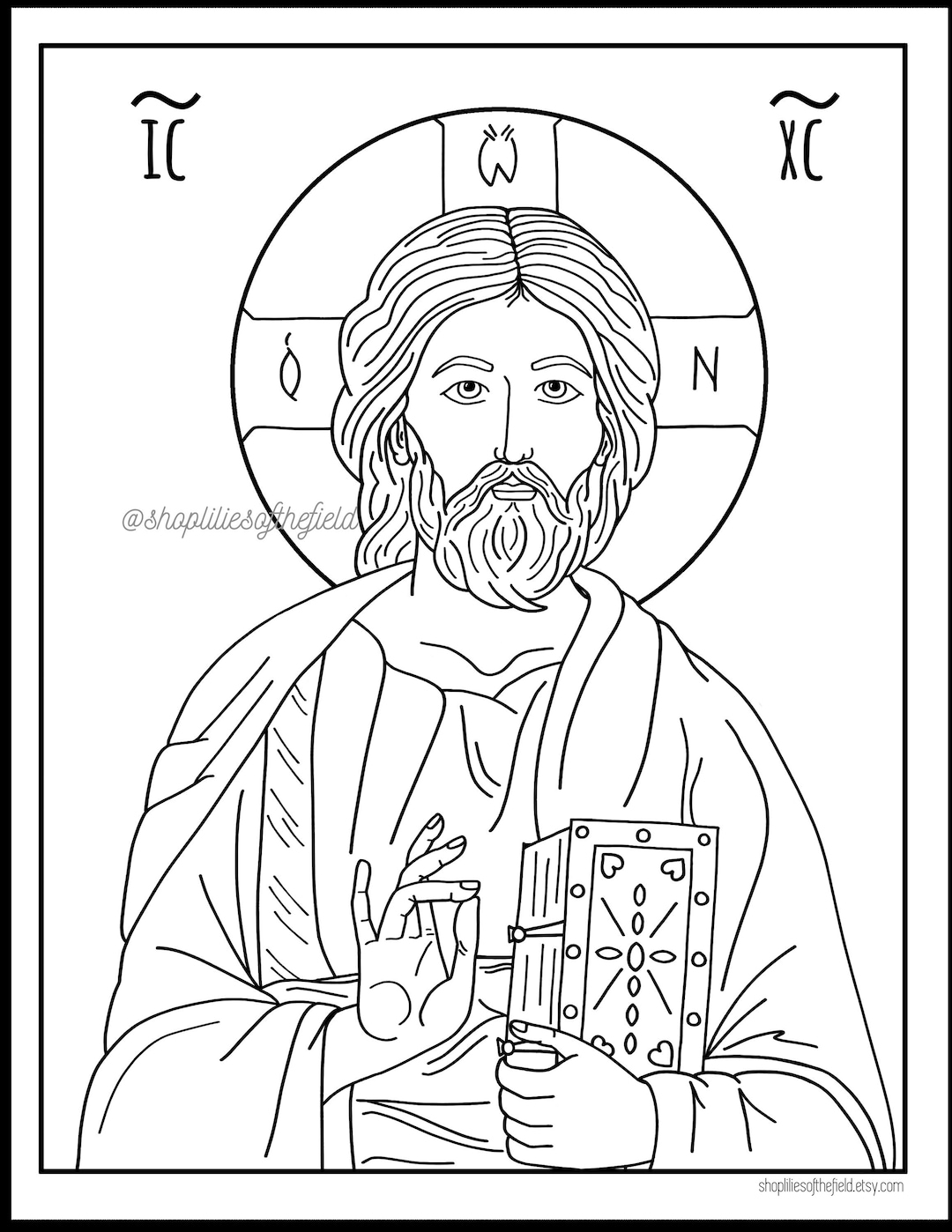 Jesus Christ The Pantocrator Icon Coloring Page Etsy