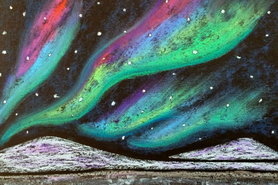 Kathy s Art Project Ideas Northern Lights Winter Landscape Art Lesson