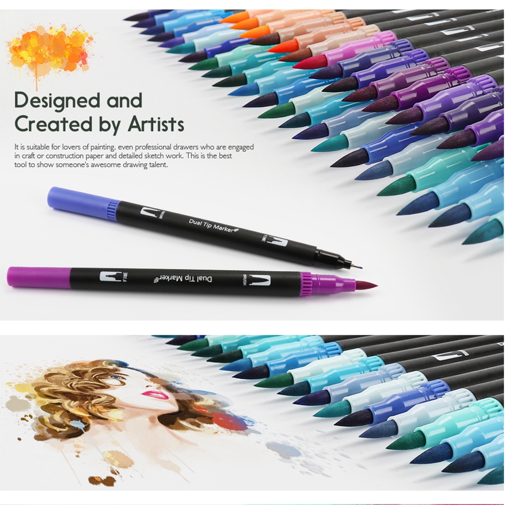 Kolorowy Spidol Double Head Drawing Pen Fine Art Watercolor Set 48 Color MKB Multi Color JakartaNotebook
