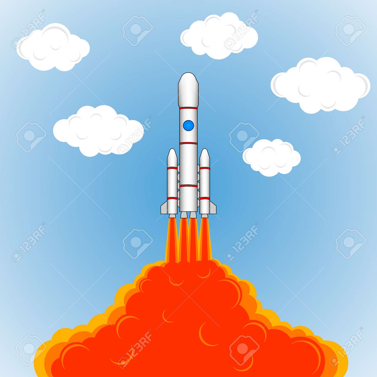 Launch Of A Space Rocket Drawing Rocket Fire Smoke Vector Illustration Royalty Free SVG Cliparts Vectors And Stock Illustration Image 94993110 