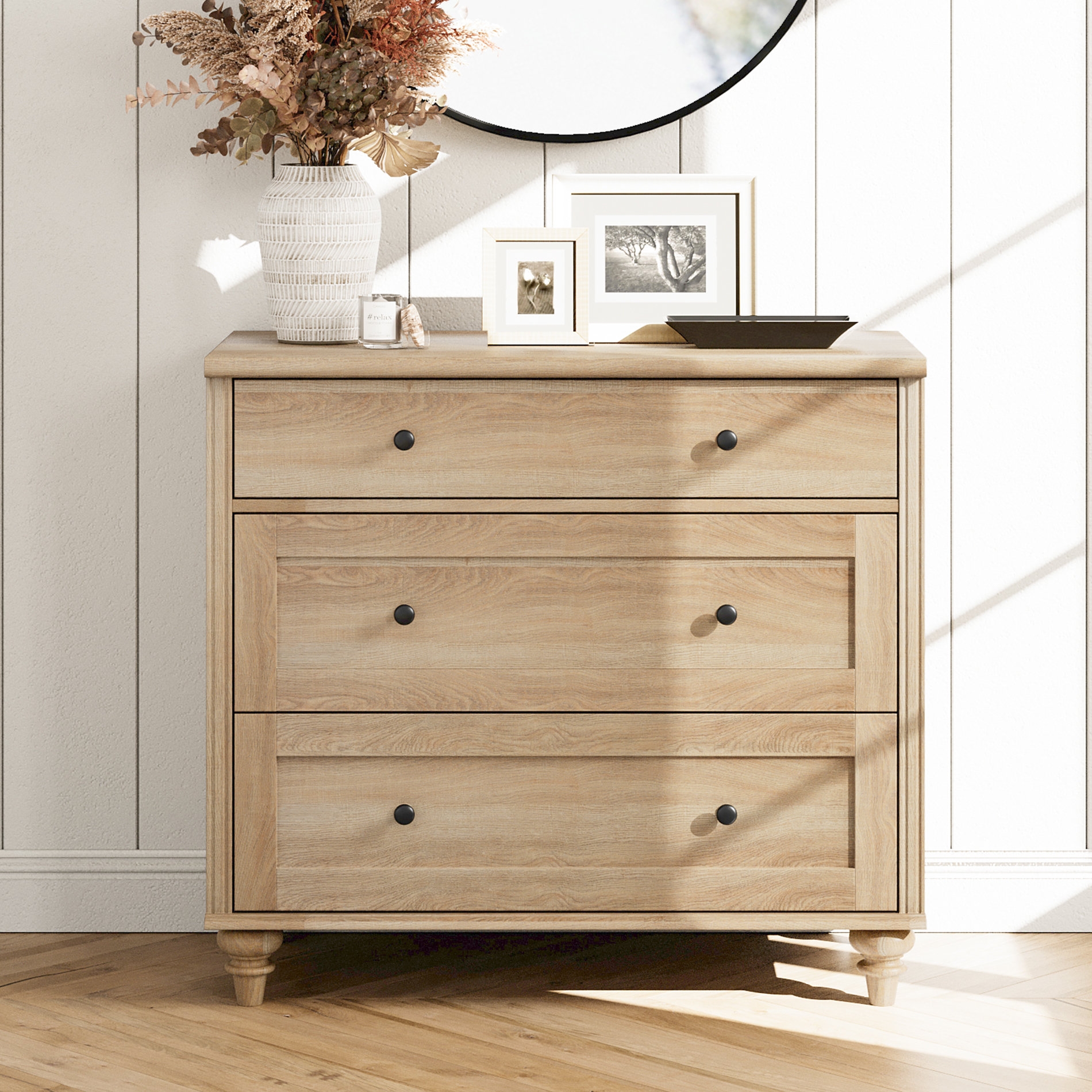 Laurel Foundry Oak 3 Drawer Dresser Farmhouse Style