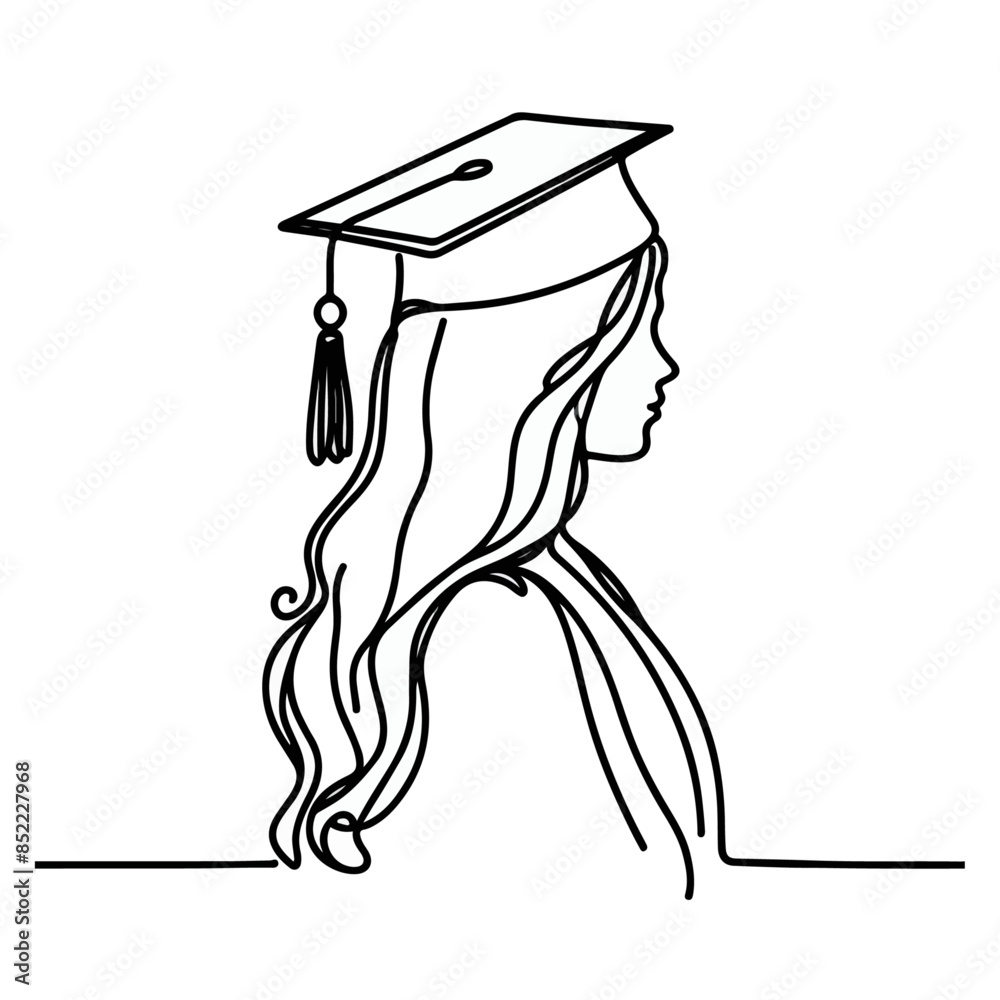 Line Art Of Graduated Girl Continuous Line Drawing Of Graduated 
