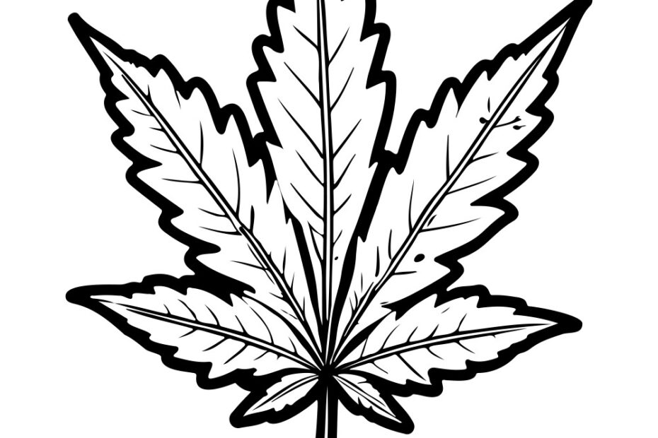 Line Cartoon Weed Leaf Drawing Outline Royalty Free Vector