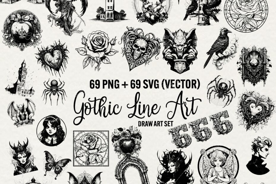 Line Drawing Gothic Clipart Mystical Clipart 69 Png And Svg Gothic Vector Dark Fantasy Vampire Illustration Cricut Files Commercial Use Etsy
