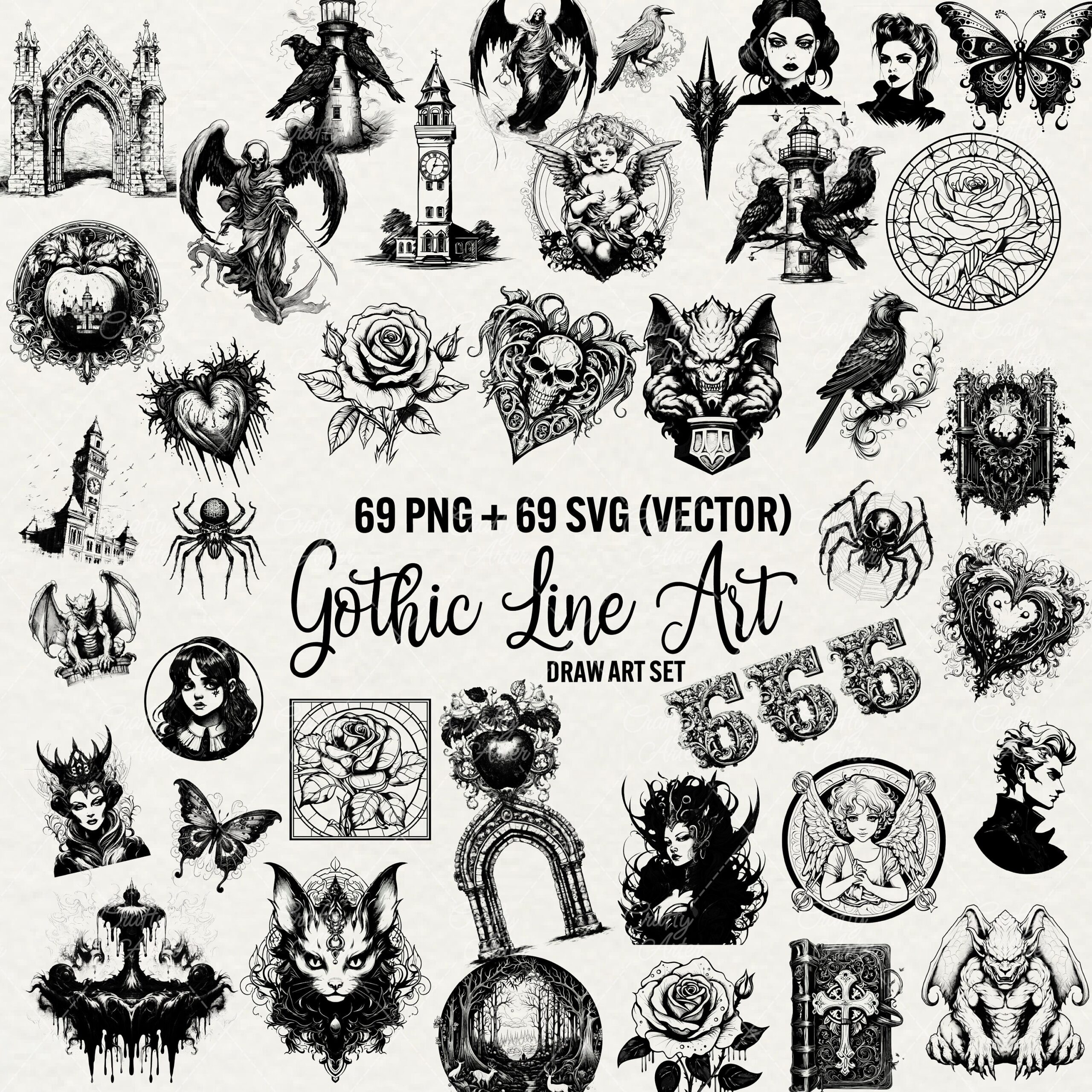 Line Drawing Gothic Clipart Mystical Clipart 69 Png And Svg Gothic Vector Dark Fantasy Vampire Illustration Cricut Files Commercial Use Etsy