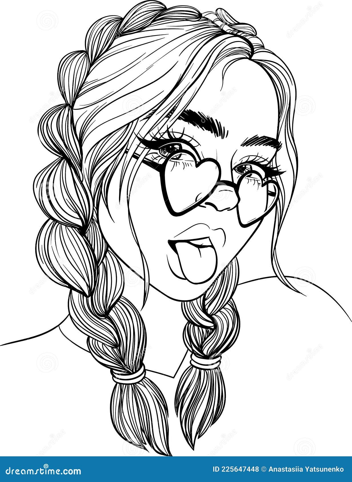 Line Drawing Of A Girl Black Outline Stock Vector Illustration Of Contour Beautiful 225647448