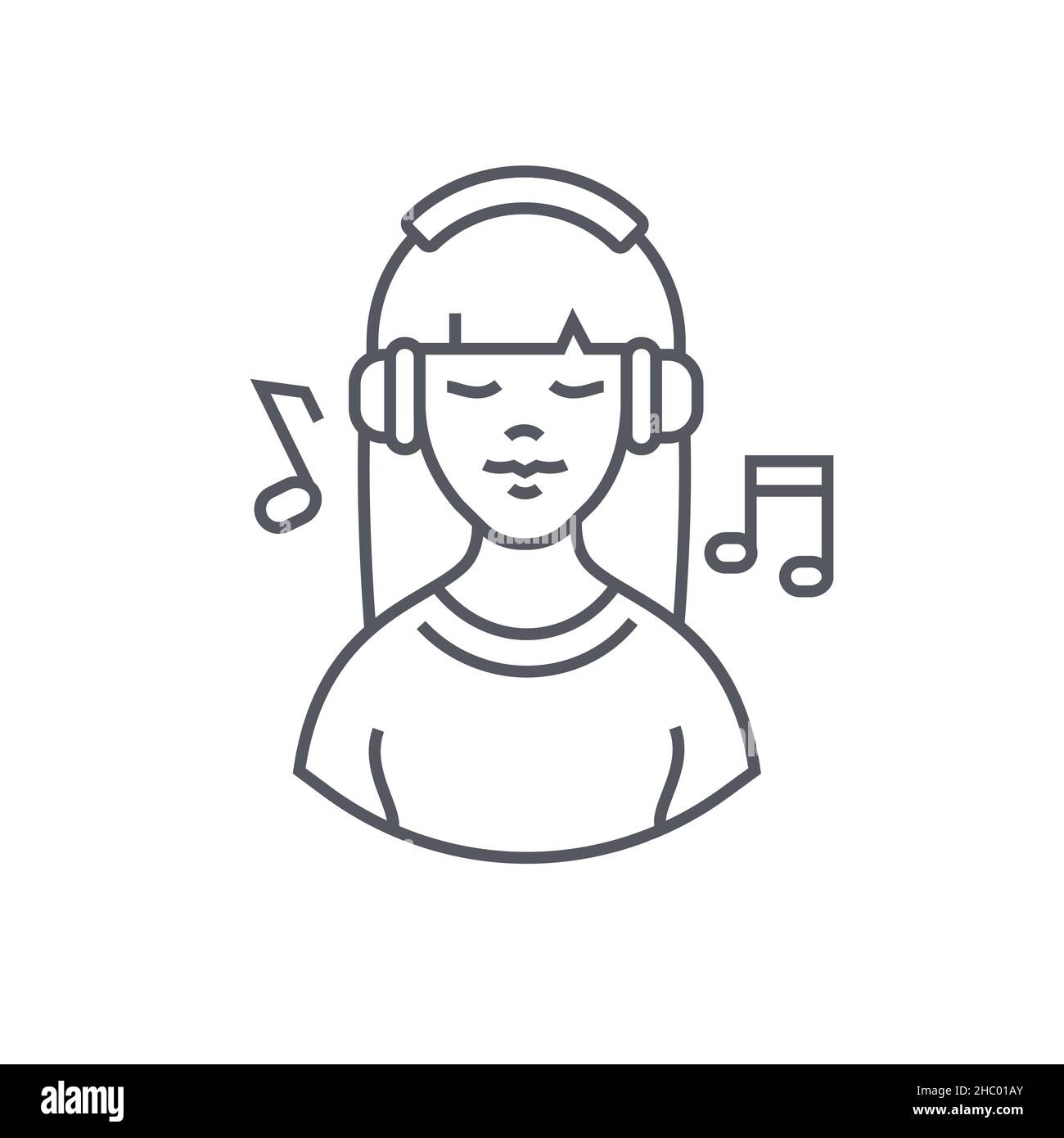 Listen To Music Modern Black Line Design Style Icon On White Background Neat Detailed Image Of Young Girl In Headphones Carried Away By A Playing Stock Vector Image U0026 Art Alamy