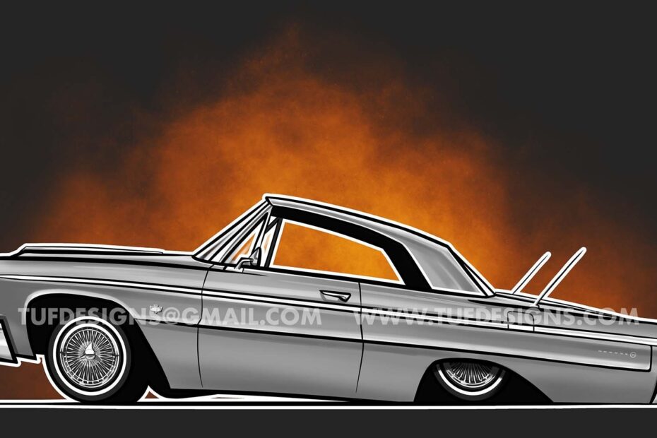 Lowrider Drawing Chevy Impala Artwork Cartoon Illustration Png File Los Angeles Skyline Classic Cars Old School Graphics Automobile Etsy