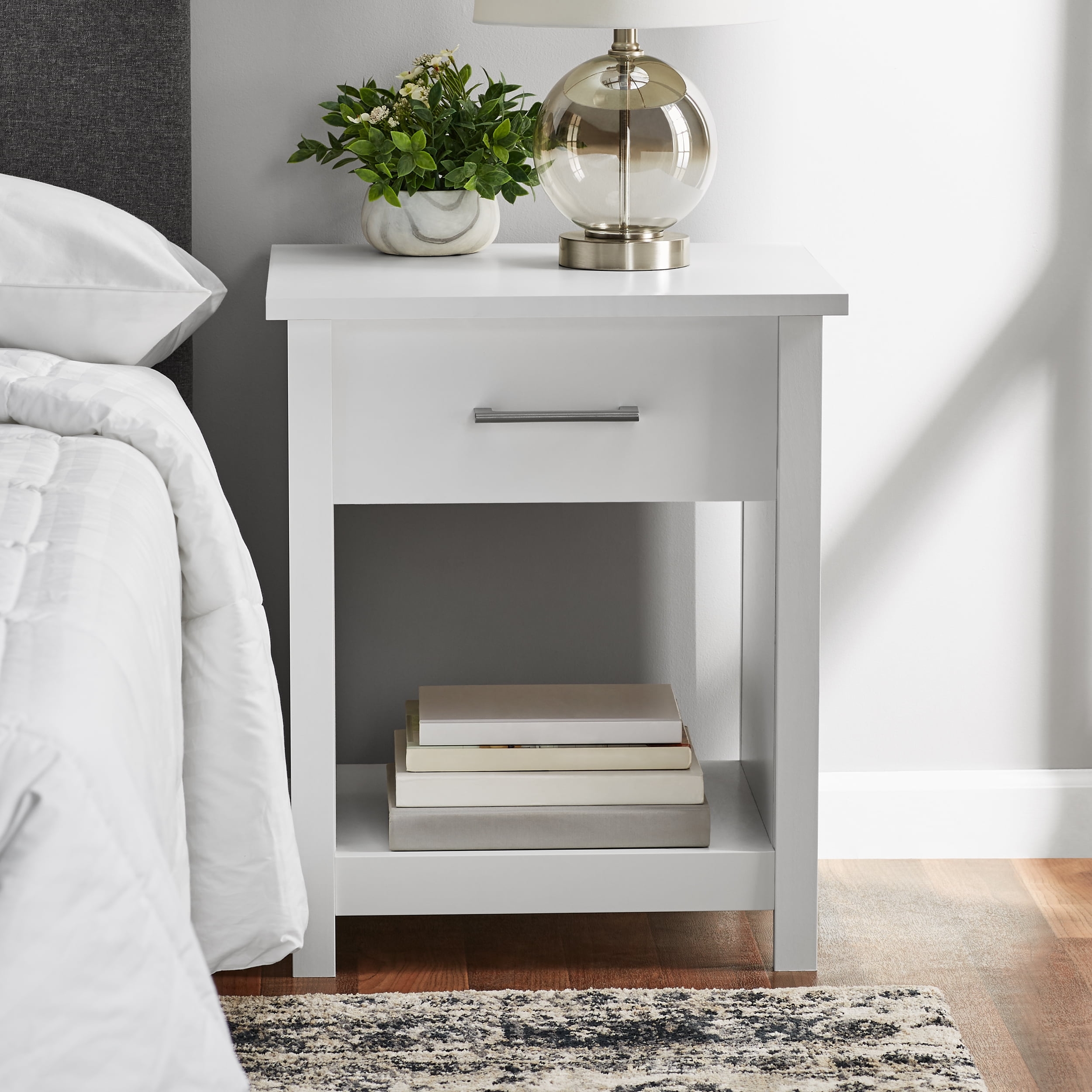 Mainstays Hillside Nightstand With Drawer White Finish