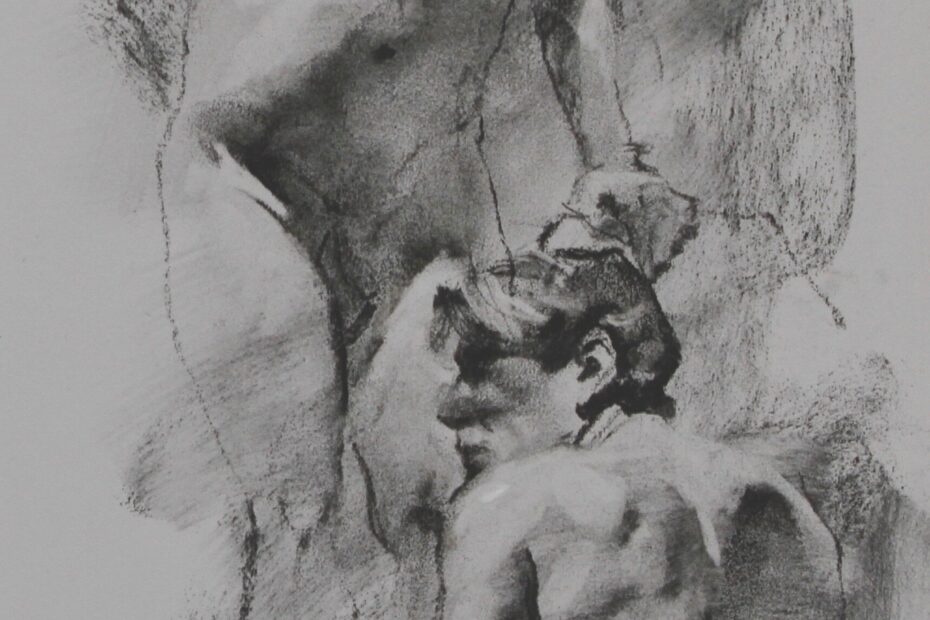 Male Nude Study Charcoal Drawing On Gessoed Paper 1571