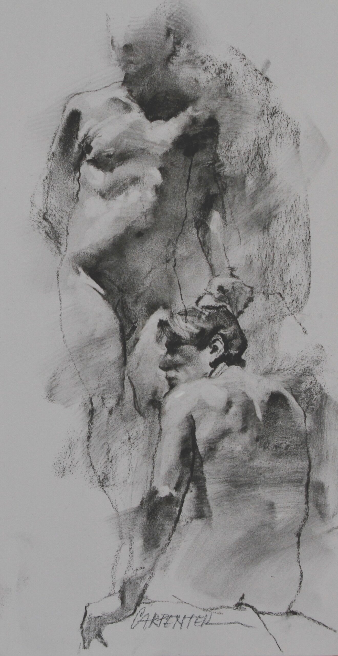 Male Nude Study Charcoal Drawing On Gessoed Paper 1571