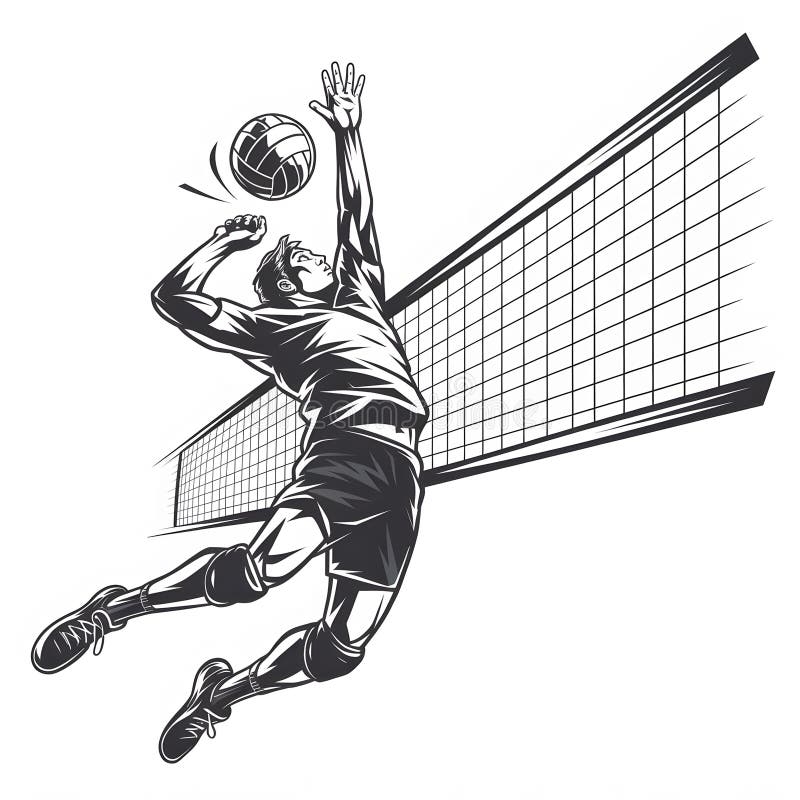 male volleyball spiking volleyball to the left drawing