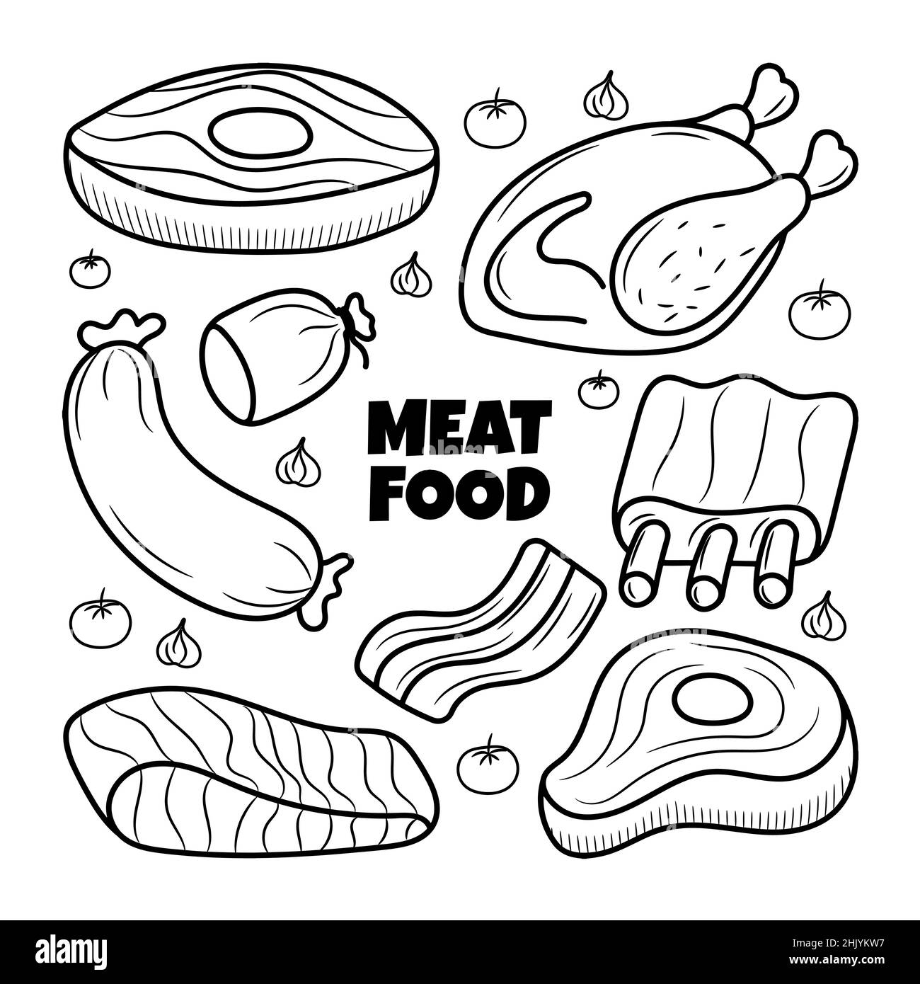 Meat Food Element Set With Hand Drawn Doodle Outline Illustration Stock Vector Image U0026 Art Alamy