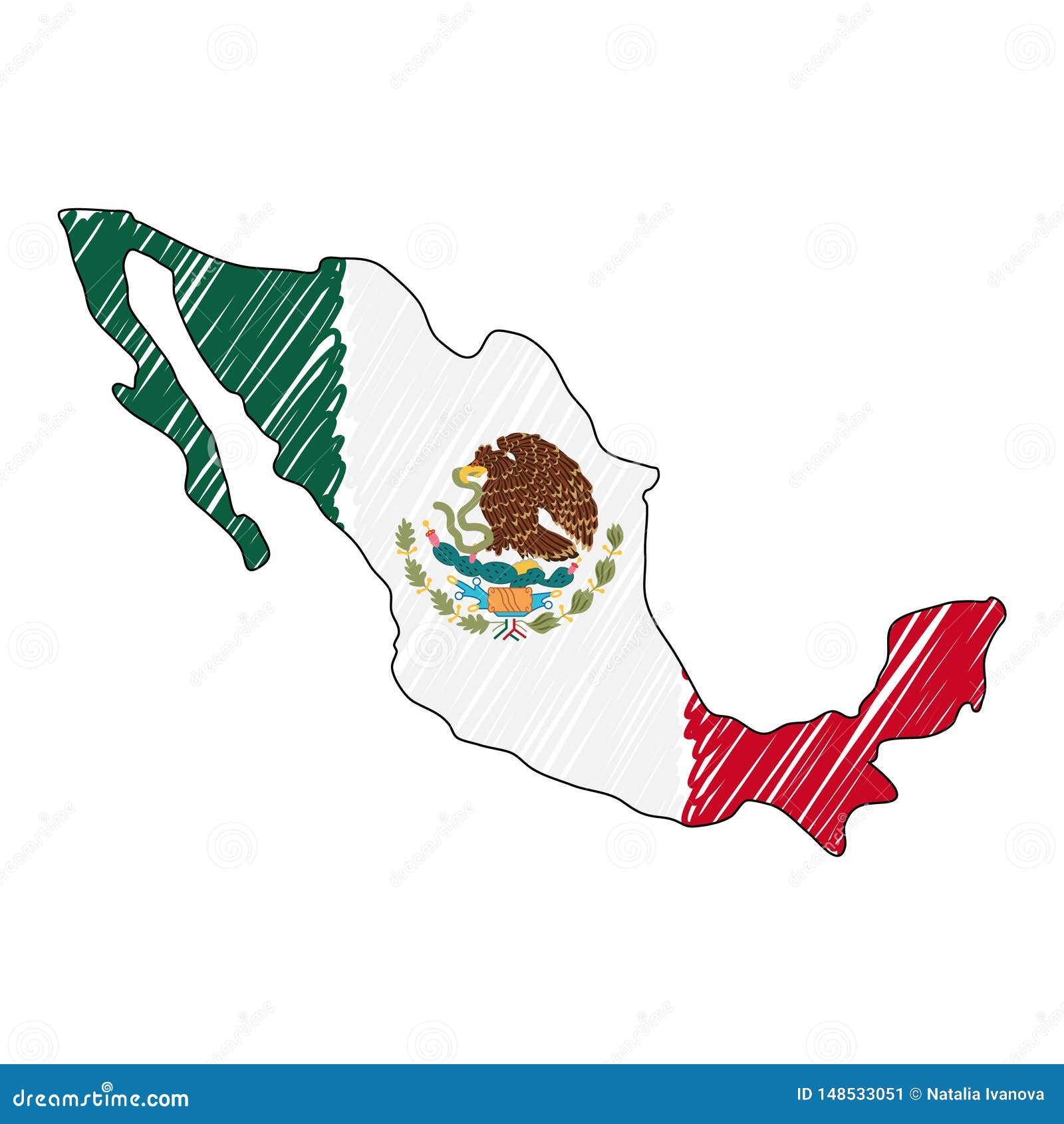Mexico Map Hand Drawn Sketch Vector Concept Illustration Flag 
