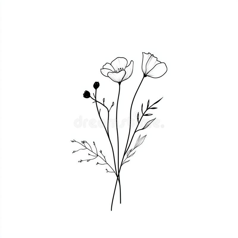 Minimalist Black And White Botanical Line Drawing Of Elegant Flowers Stock Illustration Illustration Of Elegant Design 356806361