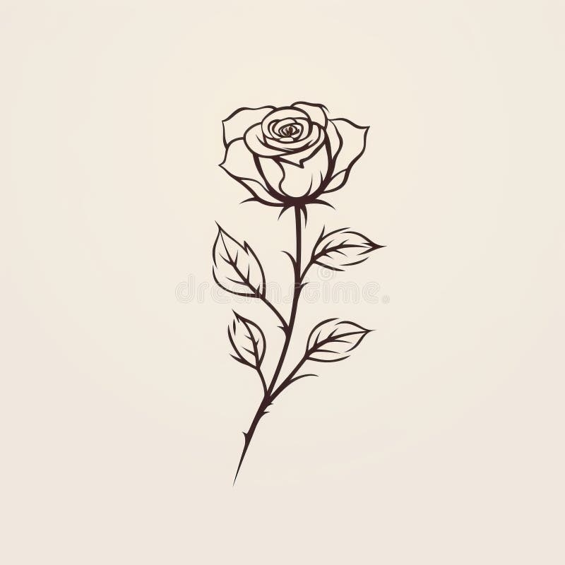Minimalistic Rose Sketch Drawing Trendy Tiny Tattoo Design Stock 