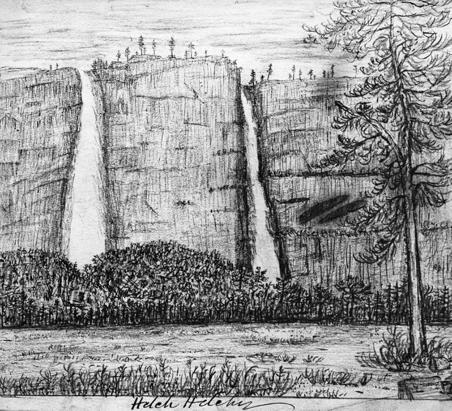 Muir Waterfalls C1877 Nthe Hetch Hetchy Waterfalls At Yosemite National Park Sketch By American Naturalist John Muir C1877 Poster Print By 18 X 24 