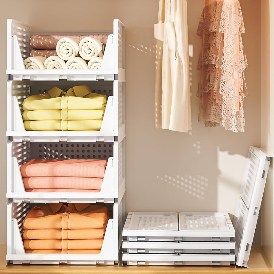 Neprock Stackable Plastic Storage Drawers For Closet Organizers And Storage 4 Pack Open Storage Bins Closet Shelf Clothes Organizer For Closet 