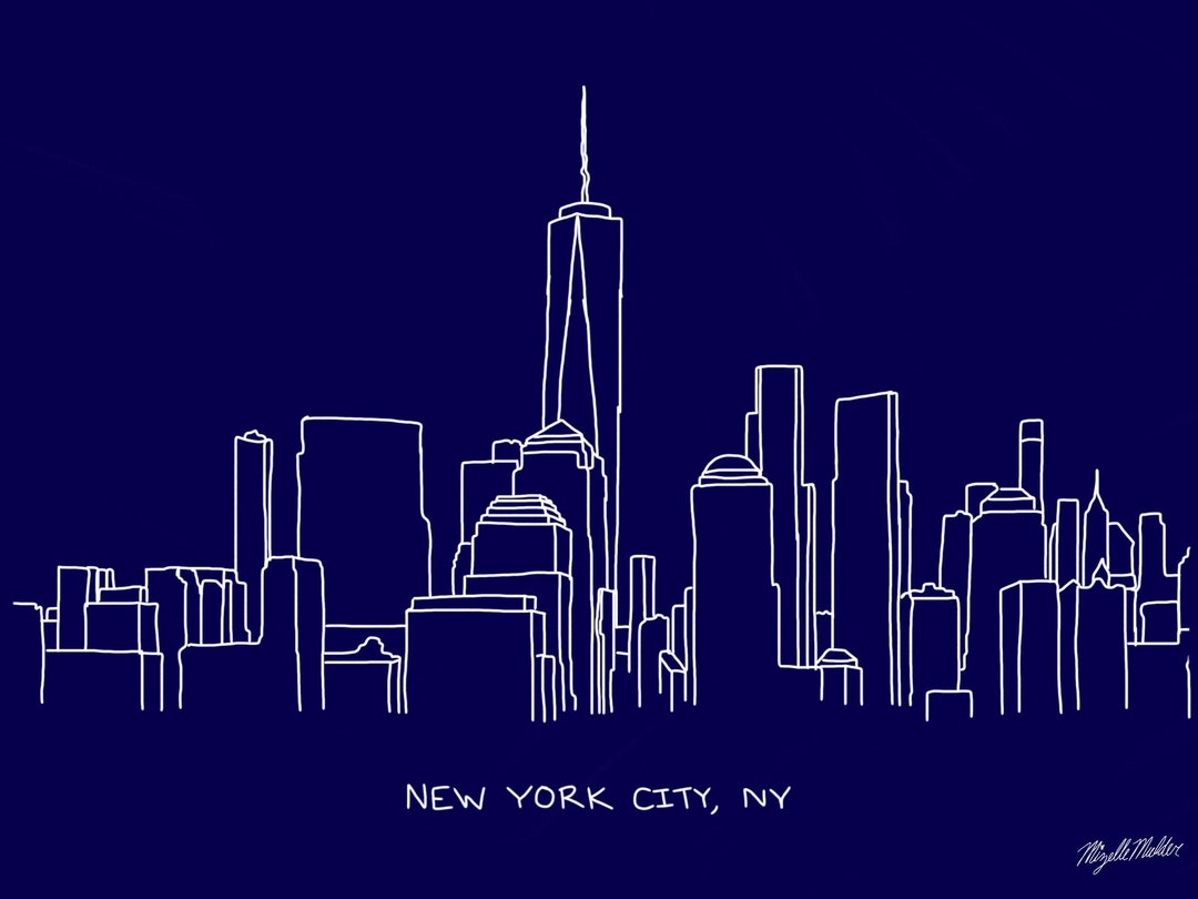 New York City Skyline Drawing White Pink Navy U0026 Black DIGITAL DOWNLOAD Etsy
