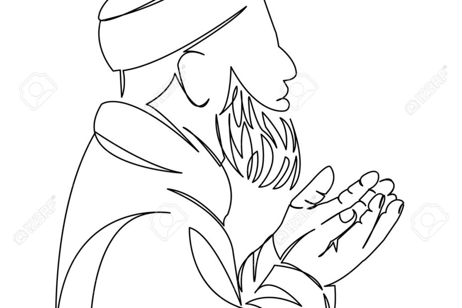 One Continuous Single Drawing Line Art Flat Doodle Religious Muslim Religion Culture Pray Islam Arab Mosque Islamic Isolated Image Hand Draw Contour On A White Background Royalty Free SVG Cliparts Vectors And