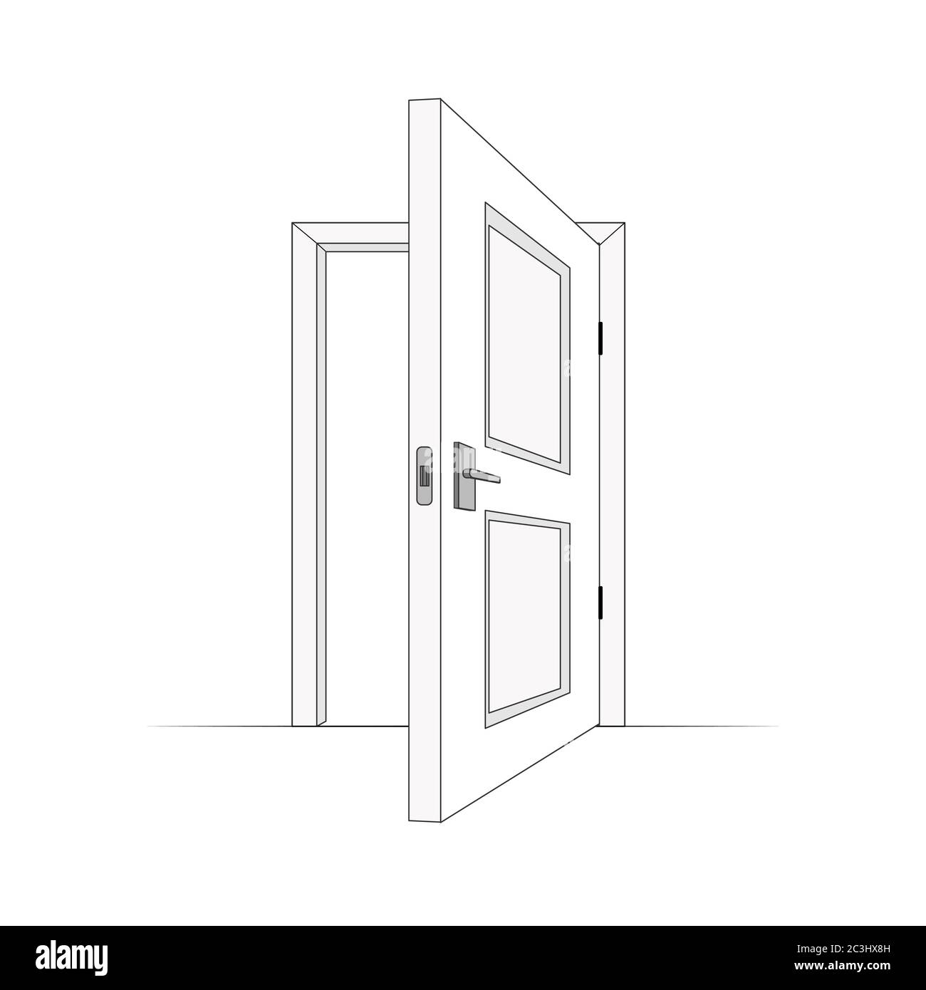 Open Room Door Vector Simple Line Cartoon Isolated Graphic 