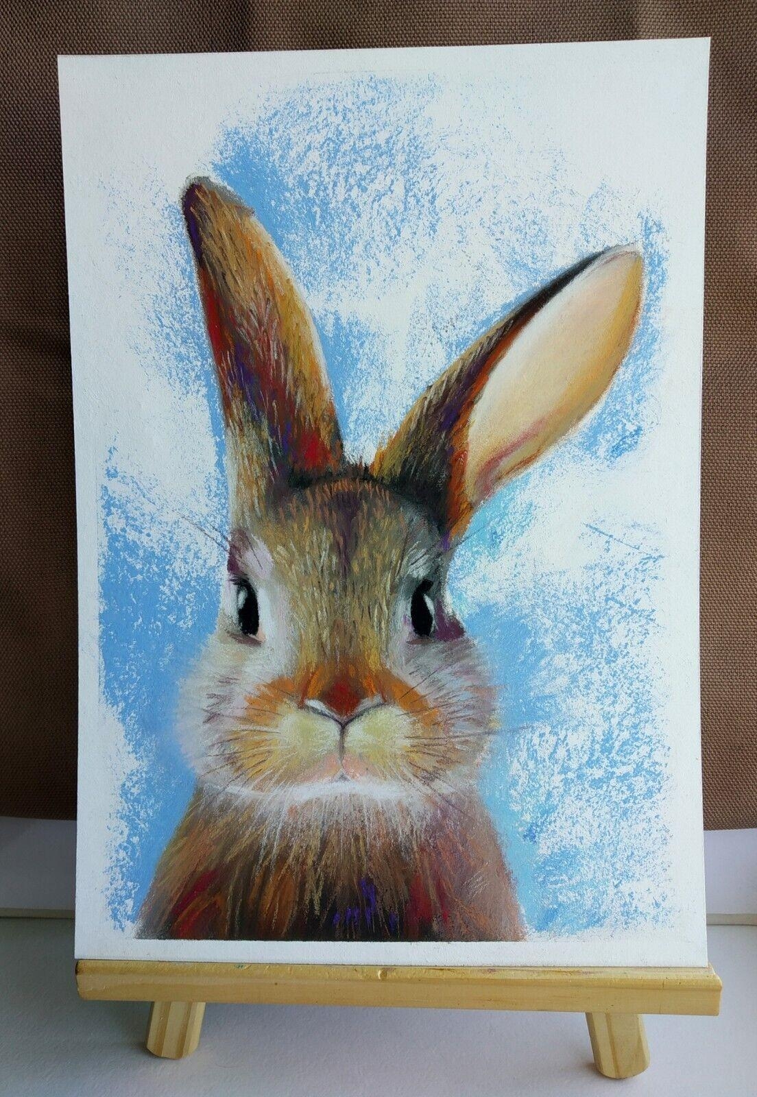 Original Hand Painted Pastel Drawing Of Bunny Rabbit