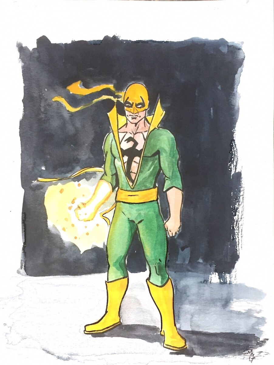 ORIGINAL Iron Fist Hand Drawn Sketch Drawing By Matt Goodall Water Colored