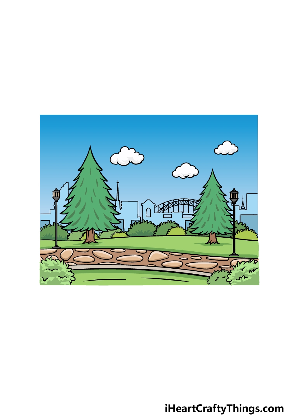 Park Drawing How To Draw A Park Step By Step