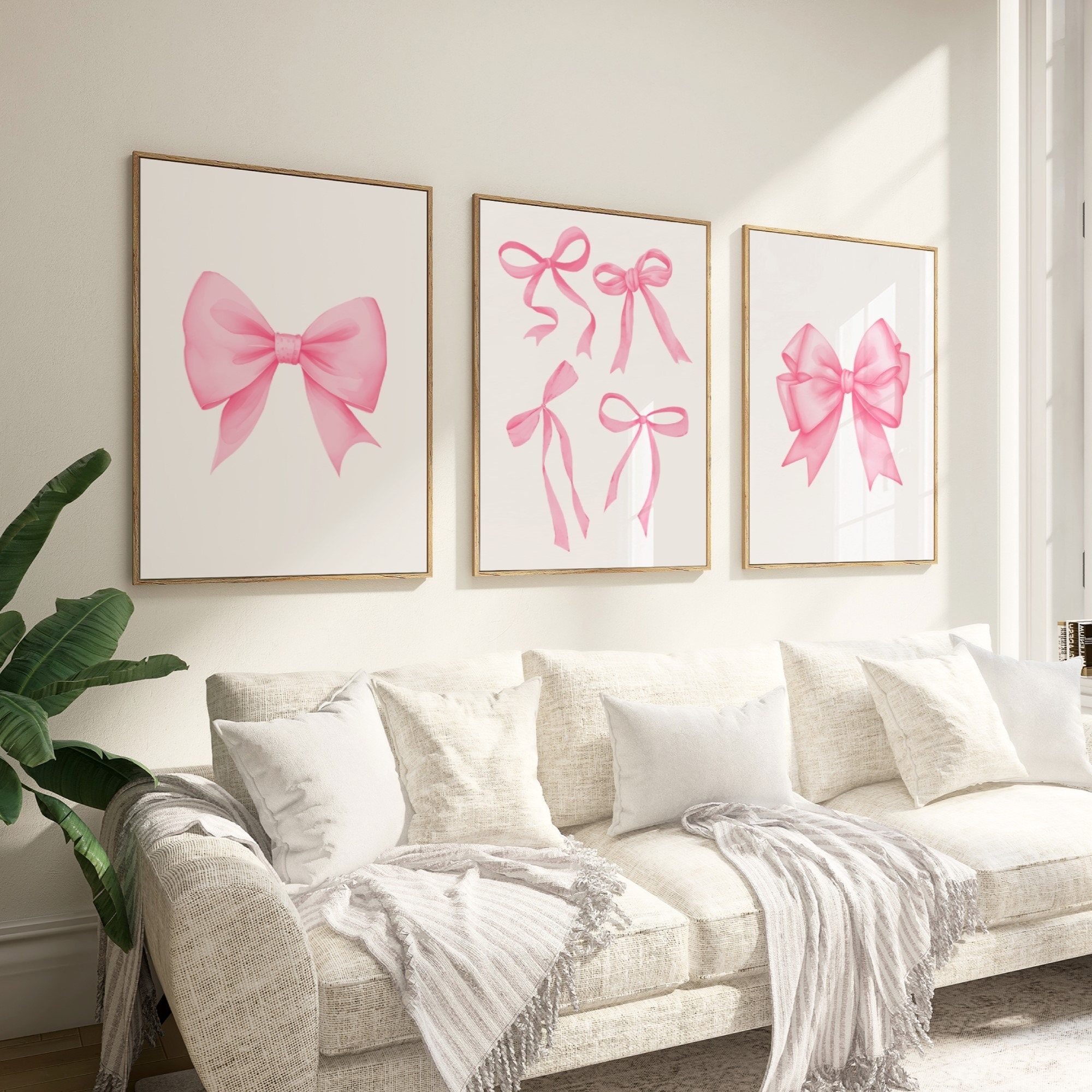 Pink Bow Print Set Of 3 Preppy Wall Art Teen Room Decor Preppy Poster College Apartment Decor Nursery Girly Wall Art Pastel Poster Etsy