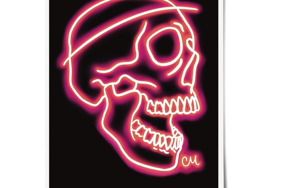 Pink Neon Skull Illustration Print Traditional Drawing A4 A5 A6 Print Etsy