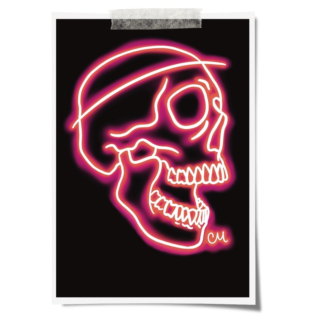Pink Neon Skull Illustration Print Traditional Drawing A4 A5 A6 Print Etsy