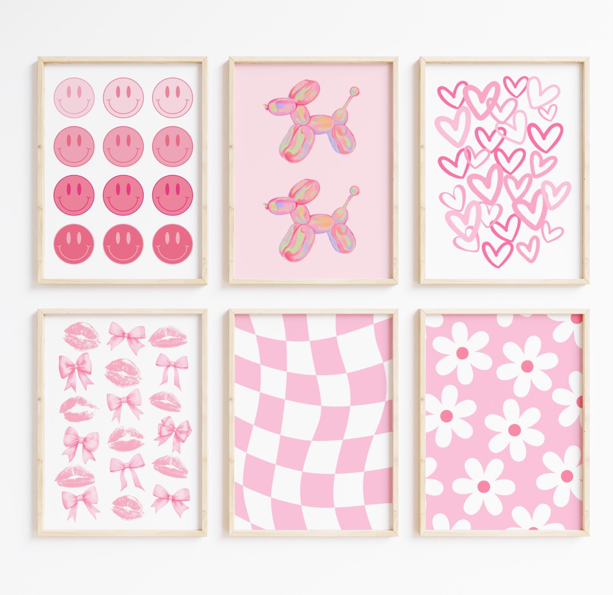 Pink Preppy Wall Art Girly Trendy Prints Set Of 6 College Dorm Decor Aesthetic Teens Room Decor Printable Bows Print Coquette Room Decor Etsy