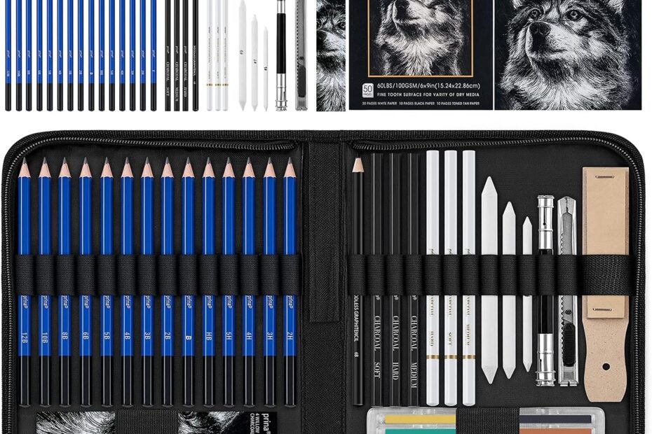 Prina 50 Pack Drawing Set Sketch Kit With Sketchbook And Pencils