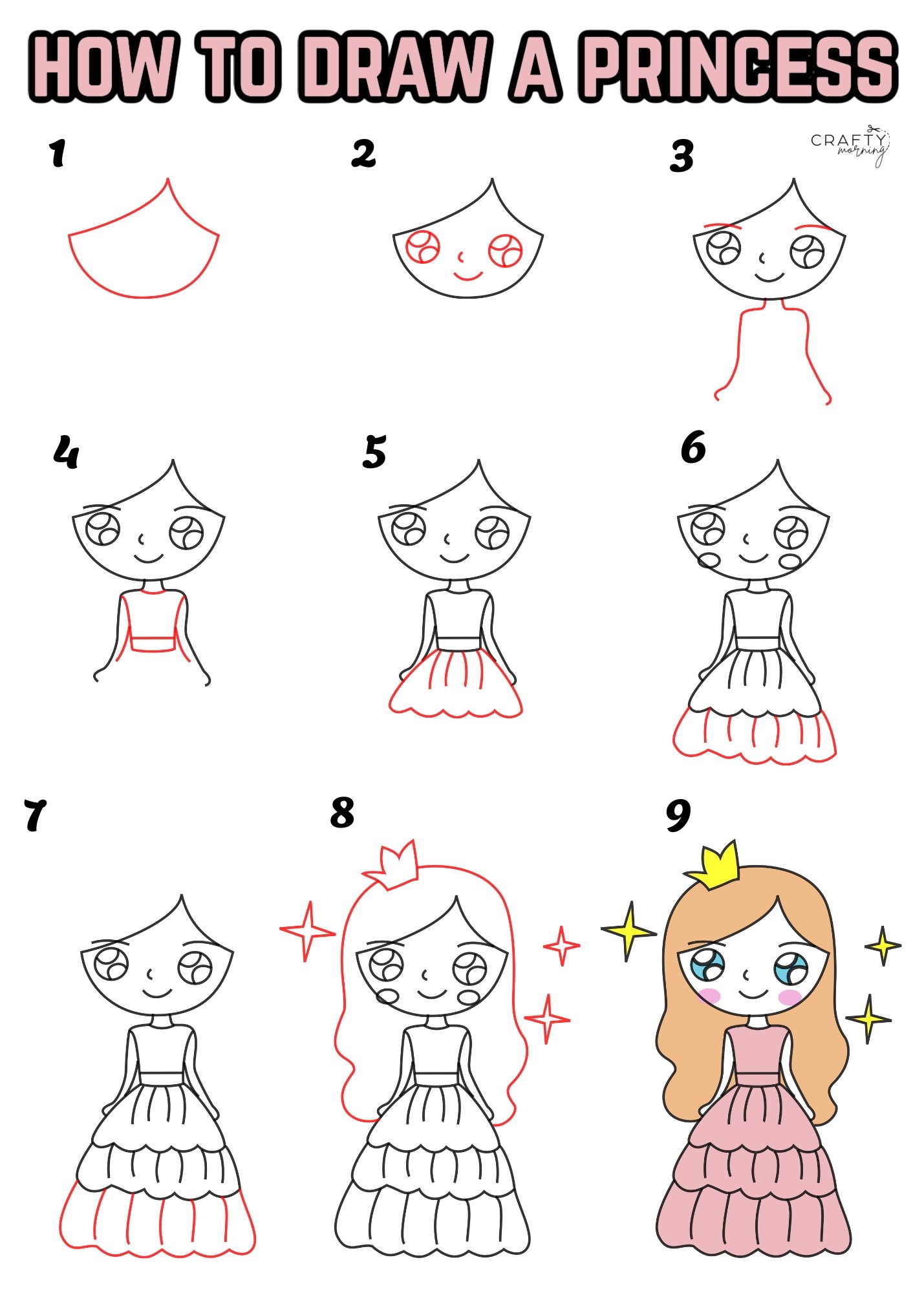 Princess Drawing Step By Step Tutorial Crafty Morning