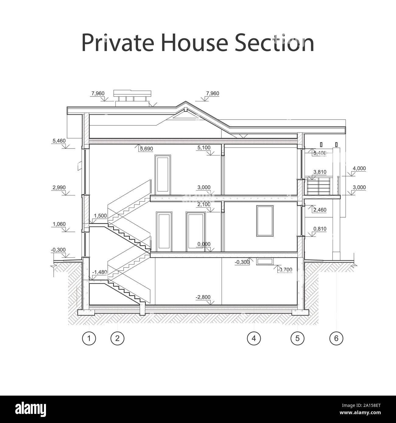 Private House Section Detailed Architectural Technical Drawing 