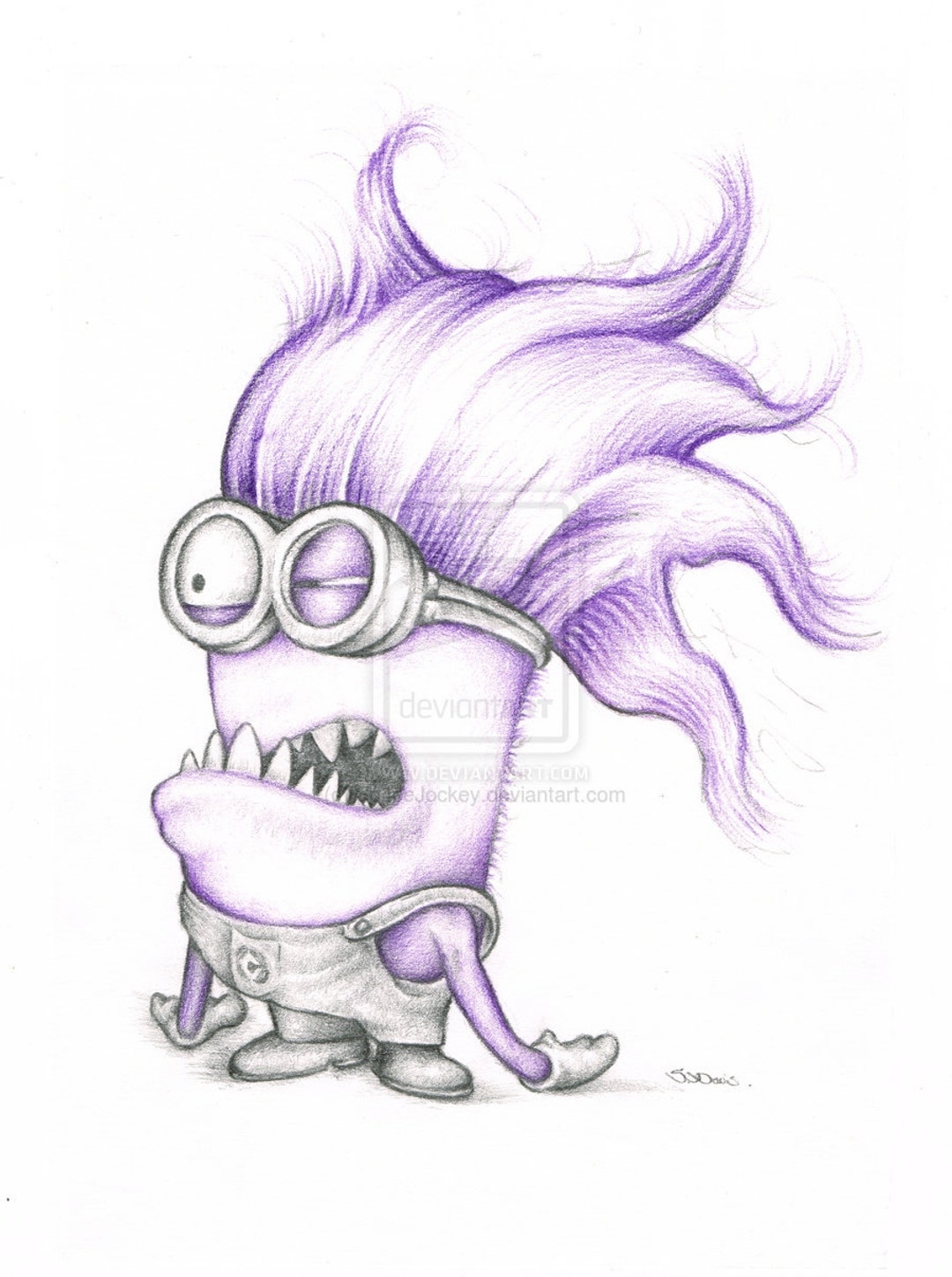 Purple Minion Minnion Despicable Me Art Colour Pencil Drawing 