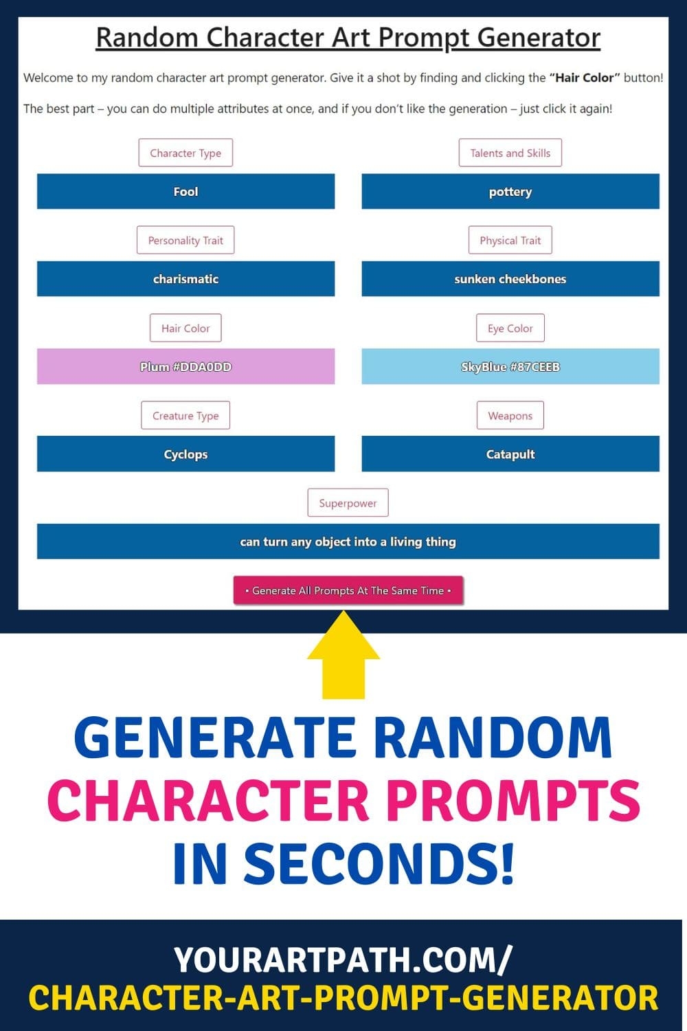 Random Character Art Prompt Generator YourArtPath