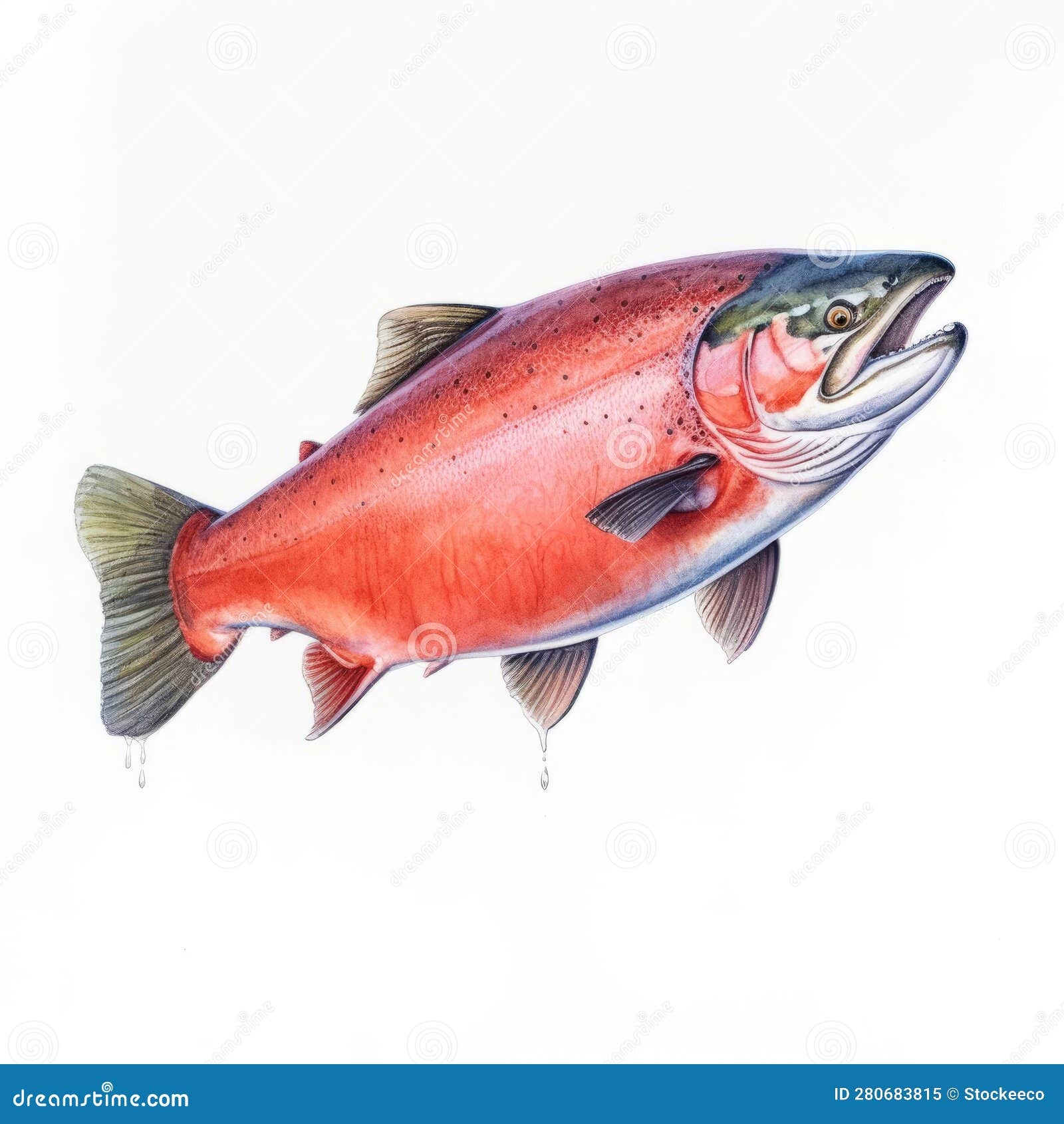 Realistic Colorized Salmon Drawing In Muralist Style Stock Illustration Illustration Of Unique Vibrant 280683815
