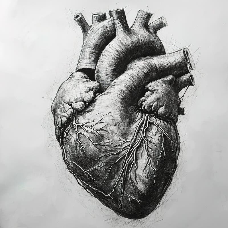Realistic Pencil Sketch Human Heart Drawing On A Sheet Of Paper Stock Illustration Illustration Of Human Health 332785419