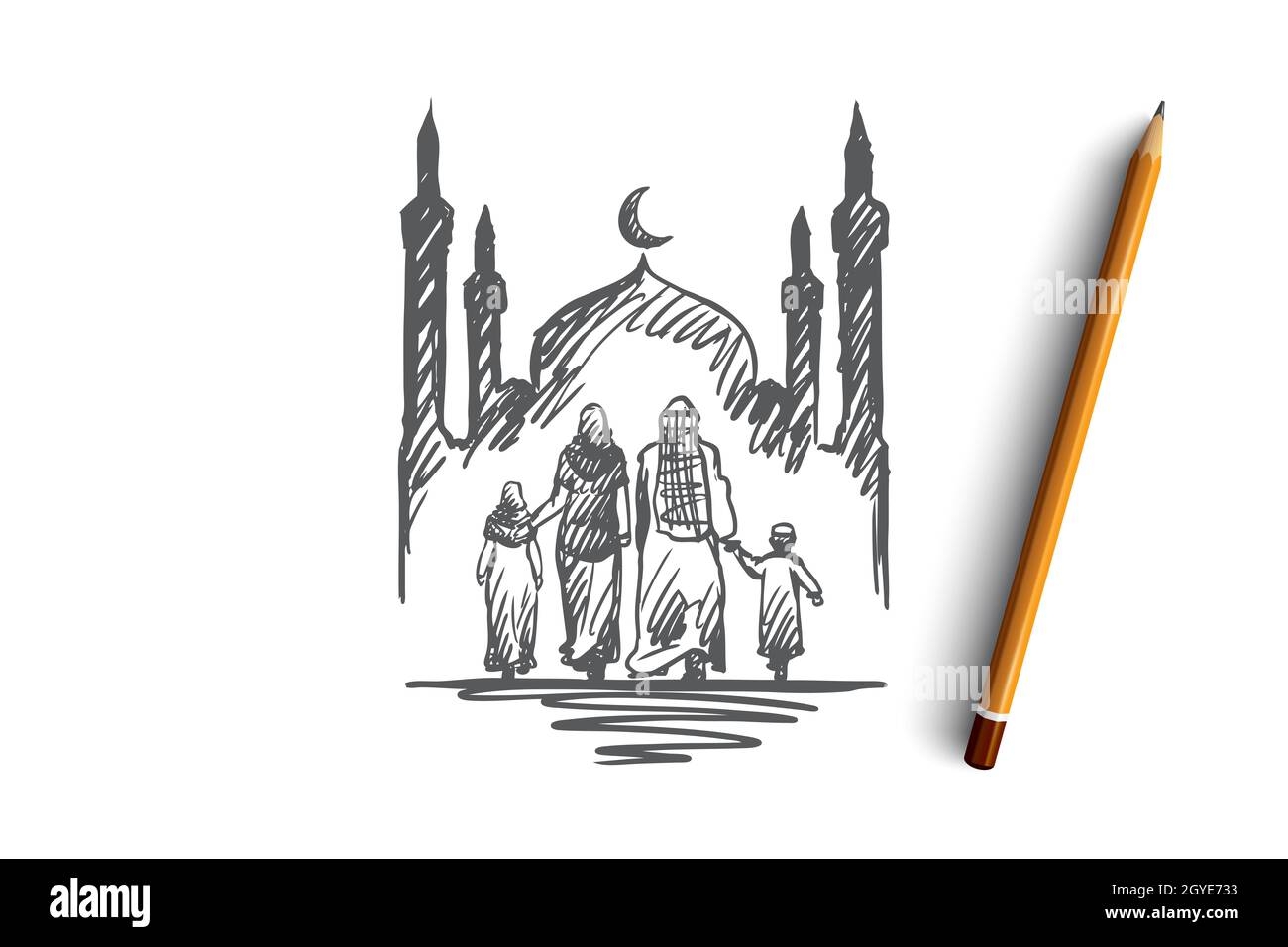 Religion Family Muslim Arabic Islam Mosque Concept Hand Drawn Traditional Muslim Family With Kids Concept Sketch Isolated Vector Illustration Stock Photo Alamy